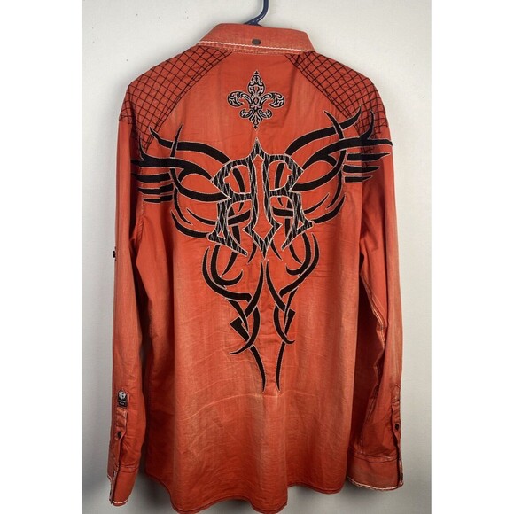 Roar‎ Shirt Orange Signature Edition Embroidered Long Sleeve Shirt Y2K Grunge XL - Picture 11 of 16